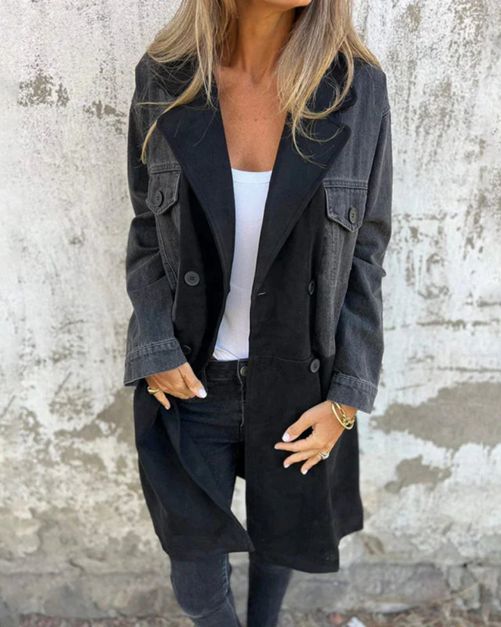 Marites - Manteau en denim et en cuir suédé