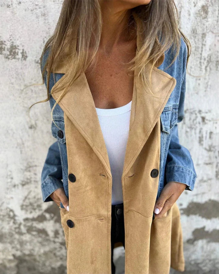 Marites - Manteau en denim et en cuir suédé