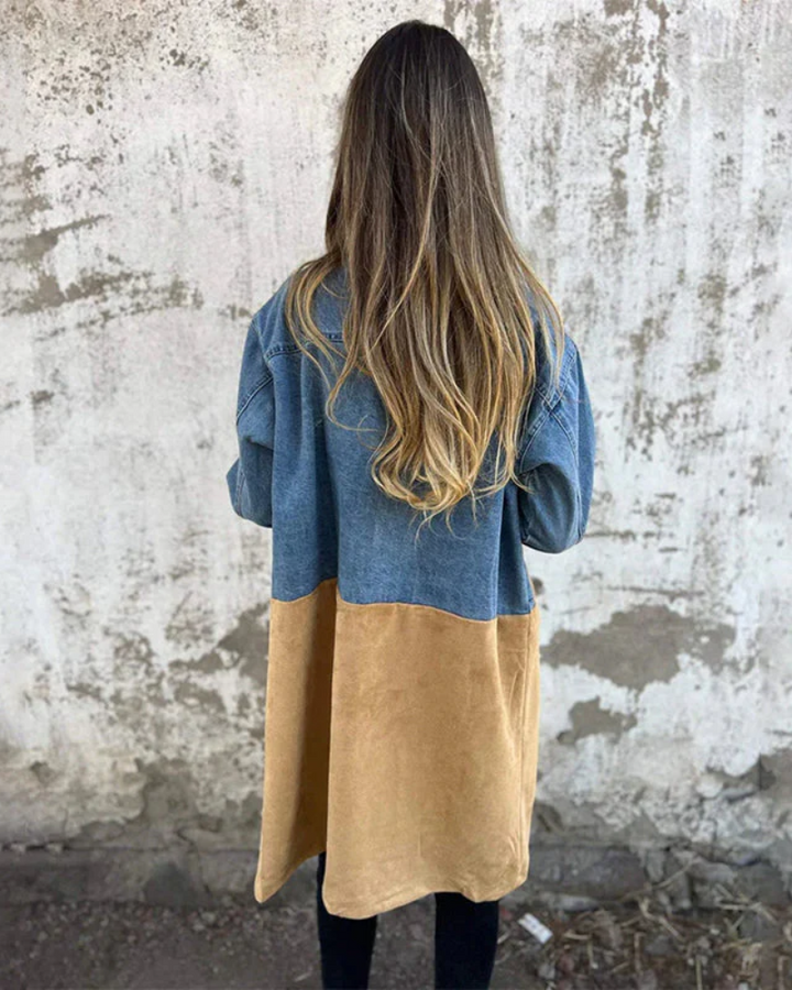Marites - Manteau en denim et en cuir suédé